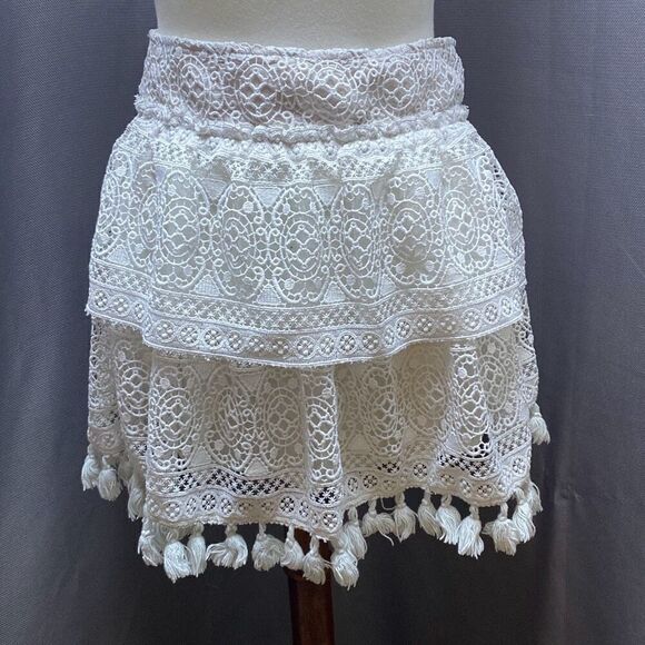 Anine Bing Crochet skirt ruffle tier fringe tassel XS festival - Picture 1 of 12